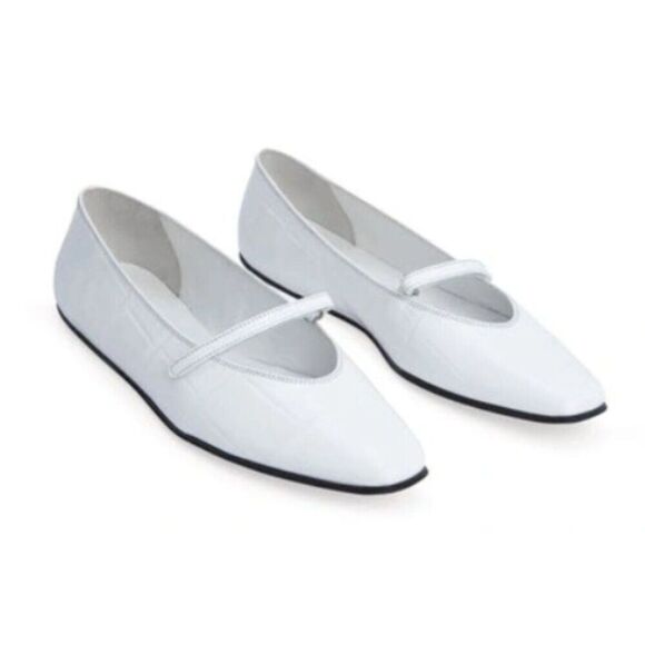 By Far Mary Jane Shoes Size 10 White Molly Maxi Croc Embossed Leather Flats - Picture 1 of 12